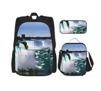 HJLUUFT Niagara Fall Print - Juego de mochila de 3 piezas, espaciosa mochila escolar con bolsa de almuerzo y estuche para lápices, elegante y práctico