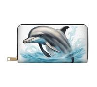 HJLUUFT Ocean Dolphin Looking at You - Cartera elegante para mujer, delgada y minimalista, piel sintética, cremallera de metal, Blanco, Talla única, Classic