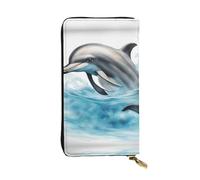 HJLUUFT Ocean Dolphin Looking at You - Cartera práctica para mujer, delgada y minimalista, con piel sintética y cremallera de metal, Negro -, Talla única, Classic