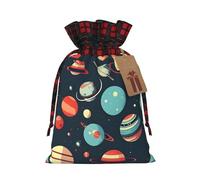 HJLUUFT Outer Space Planet - Bolsas de Navidad con estampado de planetas para regalos, compañeros de trabajo, Navidad, bolsas de regalo de arpillera con cordón