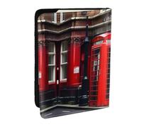 HJLUUFT Phone Booth London Street Print Cartera de cuero para pasaporte para hombres y mujeres, funda para pasaporte de viaje para la familia, Black, Talla única