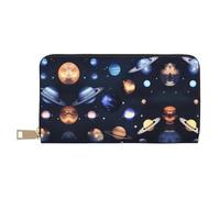 HJLUUFT Planets Stars and Milky Way Galaxy - Cartera elegante para mujer, delgada y tarjetero, piel sintética y cremallera de metal segura, Blanco, Talla única, Classic