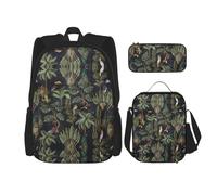 HJLUUFT Práctico juego de mochila de 3 piezas con diseño de cactus de acuarela, bolsa escolar grande con lonchera y estuche para estudiantes, mochila y lonchera