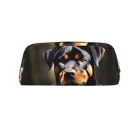 HJLUUFT Rottweiler - Estuche de piel con papel pintado para bolígrafos de viaje y maquillaje, ideal para guardar lápices, maquillaje y almacenamiento diario. Elegante
