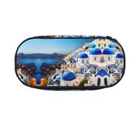 HJLUUFT Santorini - Bolsa organizadora de maquillaje con diseño de isla griega y vista al mar