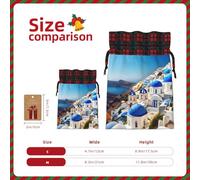 HJLUUFT Santorini - Bolsas de Navidad con estampado de vista al mar de la isla griega para regalos de compañeros de trabajo, bolsas de regalo de arpillera con cordón
