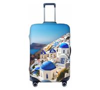 HJLUUFT Santorini - Funda protectora de equipaje de viaje, diseño de isla griega con vista al mar, lavable, antiarañazos, Black, M