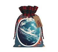 HJLUUFT Space Planet Earth - Bolsas de Navidad con estampado de tierra para regalos de compañeros de trabajo, bolsas de regalo de arpillera con cordón