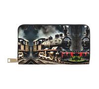 HJLUUFT Steam Locomotive Train - Cartera elegante para mujer, delgada y tarjetero, piel sintética y cremallera de metal segura, Blanco, Talla única, Classic