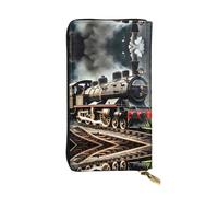HJLUUFT Steam Locomotive Train - Cartera funcional para mujer, elegante y delgada, tarjetero con piel sintética y cremallera de metal, Negro -, Talla única, Classic