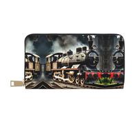 HJLUUFT Steam Locomotive Train - Cartera para mujer, diseño delgado y minimalista, ideal para tarjetas de crédito y efectivo, piel sintética, cremallera de metal, Blanco, Talla única, Classic