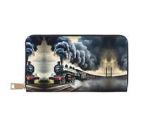 HJLUUFT Steam Train Clouds - Cartera elegante para mujer, delgada y tarjetero, piel sintética y cremallera de metal segura, Blanco, Talla única, Classic