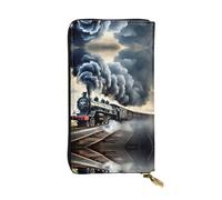 HJLUUFT Steam Train Clouds - Cartera funcional para mujer, elegante y delgada, tarjetero con piel sintética y cremallera de metal, Negro -, Talla única, Classic