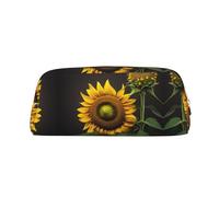HJLUUFT Sunflowers in the Weeds - Estuche portátil de piel para bolígrafos, almacenamiento de maquillaje, bolsa de maquillaje, ideal para lápices, bolsa de maquillaje y artículos pequeños