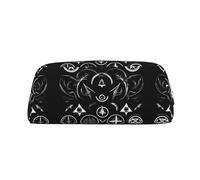 HJLUUFT Supernatural Symbols - Estuche de piel negra semicircular portátil para viajes, maquillaje, ideal para lápices, bolsa de maquillaje y almacenamiento diario elegante