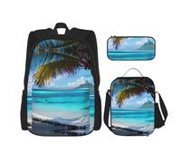 HJLUUFT Tahiti Beach Print - Juego de mochila de 3 piezas, espaciosa mochila escolar con bolsa de almuerzo y estuche para lápices, elegante y práctico