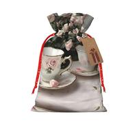 HJLUUFT Tazas de té con rosas, bolsa de lino de arpillera con estampado romántico desgastado, regalos de fiesta de Navidad, bolsa de regalo para regalos, varios tamaños (S, M)