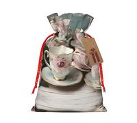 HJLUUFT Tazas de té con rosas, bolsa de lino de arpillera con estampado romántico, regalos de fiesta de Navidad, bolsa de regalo para regalos, varios tamaños (S, M)