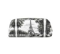 HJLUUFT The Eiffel Tower in Paris - Estuche de piel semicircular portátil para viajes, maquillaje, ideal para lápices, bolsa de maquillaje y almacenamiento diario elegante