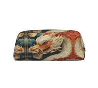 HJLUUFT The White Dragon and the Moon - Estuche de piel para bolígrafos de viaje, maquillaje, ideal para lápices, bolsa de maquillaje y almacenamiento diario. Elegante