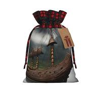 HJLUUFT Vikings - Bolsas de Navidad con estampado de barco para regalos de compañeros de trabajo, bolsas de regalo de arpillera con cordón