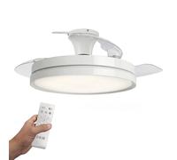 hjm VT147 Ventilador de Techo LED con Aspas Retráctiles 106 cm, Motor DC Silencioso, Luz Regulable 3000K-4000K-6000K, Mando a Distancia, Función Verano/Invierno, Blanco