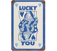 HJNAOKGWHQ Lucky You Queen of Hearts Oak Walnut Vintage Metal Sign Wall Decor for Game Room Poker Club Man Cave Bar 8 X 12 in