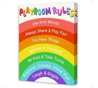 HJNAOKGWHQ Positive Playroom Rules Poster - Gallery Wrapped Canvas Wall Art for Children's Room, Classroom Decor & Homeschool Setting(Unframed,16x24inch(40x60cm))