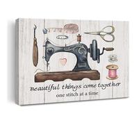 HJNAOKGWHQ Sewing Room Decor Canvas Print - Beautiful Things Come Together Quote with Vintage Sewing Machine Art, Farmhouse Wall Hanging for Craft Room & Home(Unframed,08x12inch(20x30cm))