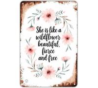 HJNAOKGWHQ Wildflower She is Like a Beautiful Fierce Vintage Tin Sign Floral Wall Decor for She Shed Bedroom 8 X 12 in