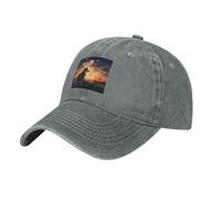HJNBVDCKL Black Fox Watching Fireworks Pattern Washed Cowboy Gorra de béisbol para adultos, sombrero elegante y transpirable, gris, Talla única