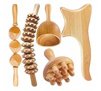 HJNFL 5 herramientas de masaje de terapia de madera para moldear el cuerpo, kit de meroterapia para drenaje anticelulítico, Gua Sha de madera para cuerpo, juego de masajeador de taza de terapia de madera para piernas, espalda y vientre