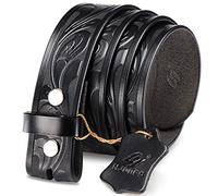 HJones Western - Cinturones para hombre sin hebilla, hebillas de cinturón de vaquero para hombre, cinturón de piel auténtica de 1.5 pulgadas de ancho, sin hebilla, Flor negra., 38