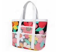 HJOSWVNS Bolso Playa Mujer Flor Roja Negro Tote Bag Bolsa Playa Shopper Bolsa de Viaje Bags For Women Ligero Bolso Shopper Plegable Tote Bag Cremallera Resistente Natación Beach Bag 33x32cm/1 Pieza