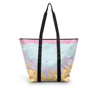 HJOSWVNS Tote Bag Amarillo Azul Claro Bolsa Playa Poliéster Bolsas de Tela Reutilizable Bolsas de Viaje Plegable Bolso Playa Cremallera Bolsos de Mano Mujer Bolso Viaje 38x56cm/2 Pcs