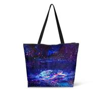 HJOSWVNS Tote Bag Azul Púrpura Bolsa Playa Poliéster Bolsas de Tela Reutilizable Bolsas de Viaje Plegable Bolso Playa Cremallera Bolsos de Mano Mujer Bolso Viaje 36x37cm/2