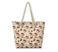 HJOSWVNS Tote Bag Café Beige Impresión Bolsa Playa Poliéster Bolsas de Tela Reutilizable Bolsas de Viaje Plegable Bolso Playa Cremallera Bolsos de Mano Mujer Bolso Viaje 36x37cm/1