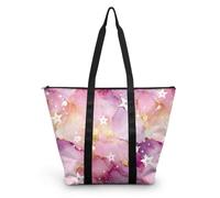 HJOSWVNS Tote Bag Estrellas Blancas De Mármol Bolsa Playa Poliéster Bolsas de Tela Reutilizable Bolsas de Viaje Plegable Bolso Playa Cremallera Bolsos de Mano Mujer Bolso Viaje 38x56cm/2 Pcs