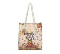 HJOSWVNS Tote Bag Hojas Animales Calabaza Bolsa Playa Poliéster Bolsas de Tela Reutilizable Bolsas de Viaje Plegable Bolso Playa Cremallera Bolsos de Mano Mujer Bolso Viaje 36x37cm/1