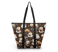 HJOSWVNS Tote Bag Impresión De Café Blanca Bolsa Playa Poliéster Bolsas de Tela Reutilizable Bolsas de Viaje Plegable Bolso Playa Cremallera Bolsos de Mano Mujer Bolso Viaje 38x56cm/2 Pcs