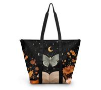 HJOSWVNS Tote Bag Mariposa Luna Negro Bolsa Playa Poliéster Bolsas de Tela Reutilizable Bolsas de Viaje Plegable Bolso Playa Cremallera Bolsos de Mano Mujer Bolso Viaje 38x56cm/2 Pcs