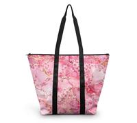 HJOSWVNS Tote Bag Oro Rosa Flor Bolsa Playa Poliéster Bolsas de Tela Reutilizable Bolsas de Viaje Plegable Bolso Playa Cremallera Bolsos de Mano Mujer Bolso Viaje 38x56cm/1 Pcs