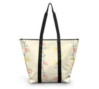 HJOSWVNS Tote Bag Tela Amarillo Claro Rosa Bolsas de Tela Poliéster Bolso de Mano de Mujer Reutilizable Bolsa Compra Plegable Tote Bag Cremallera Bolso Viaje Duradero Totebag 38x56cm/1 Pcs