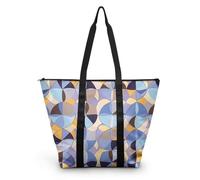 HJOSWVNS Tote Bag Tela Café Azul Amarillo Bolsas de Tela Poliéster Bolso de Mano de Mujer Reutilizable Bolsa Compra Plegable Tote Bag Cremallera Bolso Viaje Duradero Totebag 38x56cm/2 Pcs