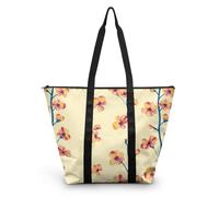 HJOSWVNS Tote Bag Tela Flor Amarilla Azul Bolsas de Tela Poliéster Bolso de Mano de Mujer Reutilizable Bolsa Compra Plegable Tote Bag Cremallera Bolso Viaje Duradero Totebag 38x56cm/1 Pcs