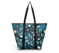 HJOSWVNS Tote Bag Tela Flor Azul Beige Bolsas de Tela Poliéster Bolso de Mano de Mujer Reutilizable Bolsa Compra Plegable Tote Bag Cremallera Bolso Viaje Duradero Totebag 38x56cm/2 Pcs