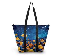 HJOSWVNS Tote Bag Tela Flor Azul Bolsas de Tela Poliéster Bolso de Mano de Mujer Reutilizable Bolsa Compra Plegable Tote Bag Cremallera Bolso Viaje Duradero Totebag 38x56cm/2 Pcs