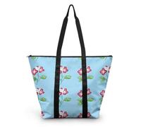 HJOSWVNS Tote Bag Tela Flor Azul Del Cielo Bolsa Tela Poliéster Bolsa Compra Plegable Bolso de Mano de Mujer Reutilizable Totebag Playa Cremallera Duradero Bolso Viaje 38x56cm/1 Pcs