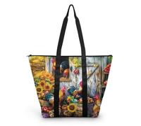 HJOSWVNS Tote Bag Tela Flor De Gallo Amarillo Bolsas de Tela Poliéster Bolso de Mano de Mujer Reutilizable Bolsa Compra Plegable Tote Bag Cremallera Bolso Viaje Duradero Totebag 38x56cm/1 Pcs