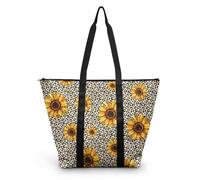 HJOSWVNS Tote Bag Tela Flor Marrón Amarillo Bolsas de Tela Poliéster Bolso de Mano de Mujer Reutilizable Bolsa Compra Plegable Tote Bag Cremallera Bolso Viaje Duradero Totebag 38x56cm/2 Pcs